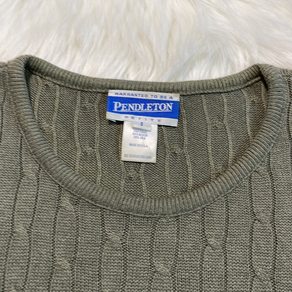 Pendleton Petite Olive Green Cable Knit Short Sle… - image 2